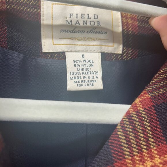 Field Manor Plaid Wool Blend Cropped Blazer Navy/Red/orange Size 8 - Picture 5 of 8